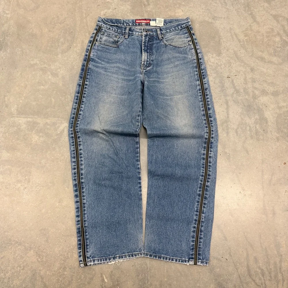 90s Men Unionbay Side Zip Wide Leg Skater Denim Jeans 32x30